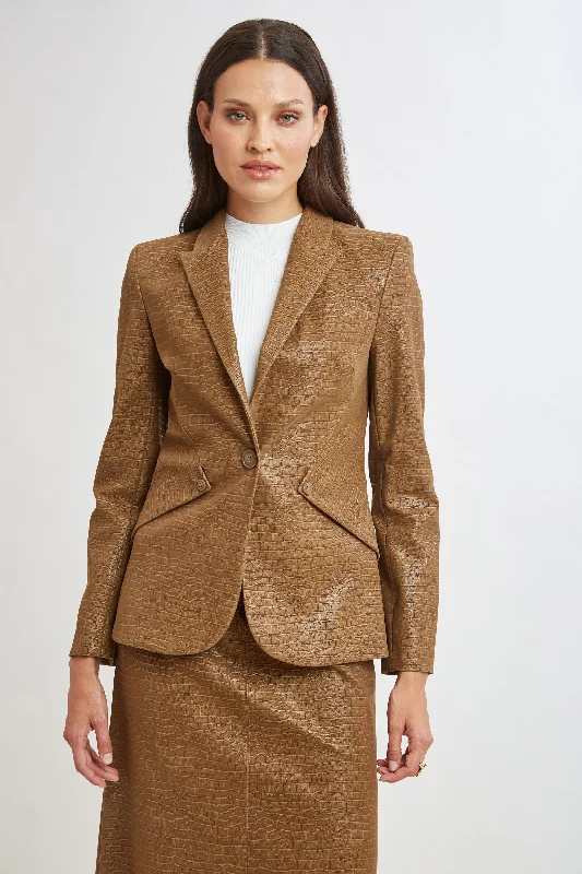 Croco Embossed Vegan Leather Panel Blazer High-End Women's Suit