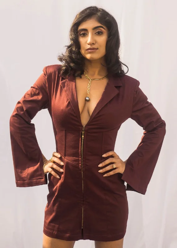 Jeanine Burgundy Blazer Dress Women's Patchwork Suit