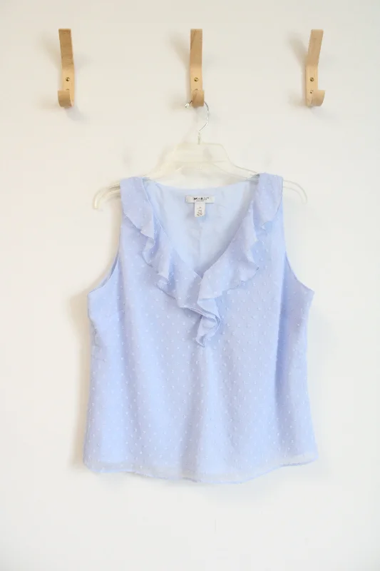 White House Black Market Light Blue Swiss Dot Ruffle Tank Top | M sequin tank top
