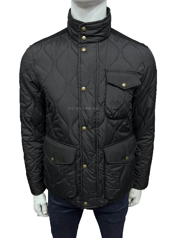 RL Diamond Quilted Utility Black Jacket Welt Pockets Slit Pockets Flap Pockets