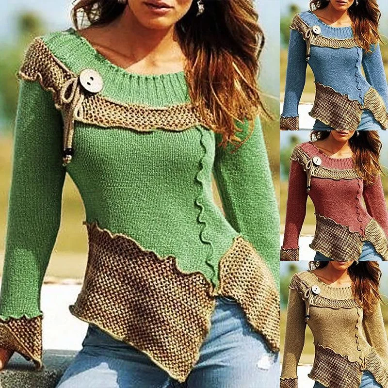 Knitted Multi Colored Sweater Solid Print Embellished