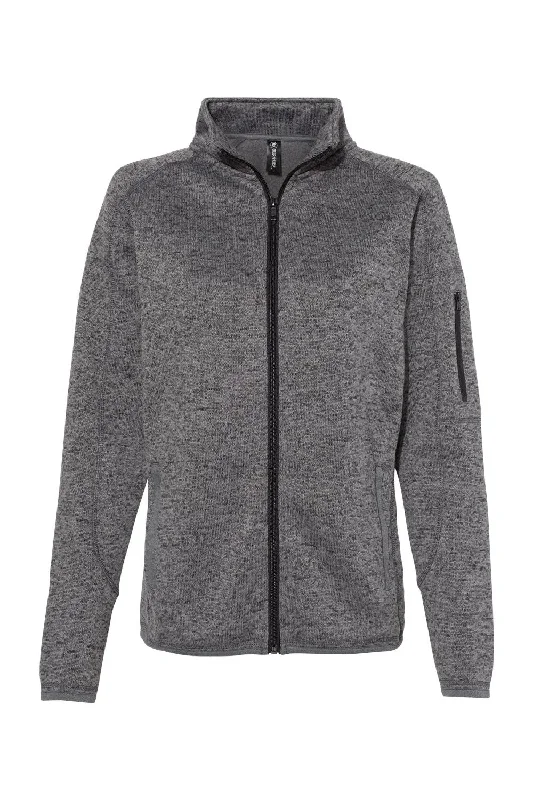 Burnside Womens Sweater Knit Full Zip Jacket - Heather Charcoal Grey - NEW