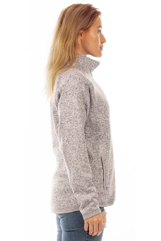 Burnside Womens Sweater Knit Full Zip Jacket - Heather Grey - NEW