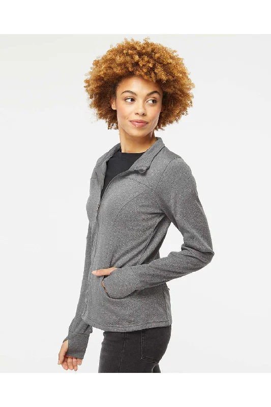 Independent Trading Co. Womens Poly Tech Full Zip Track Jacket - Heather Gunmetal Grey - NEW