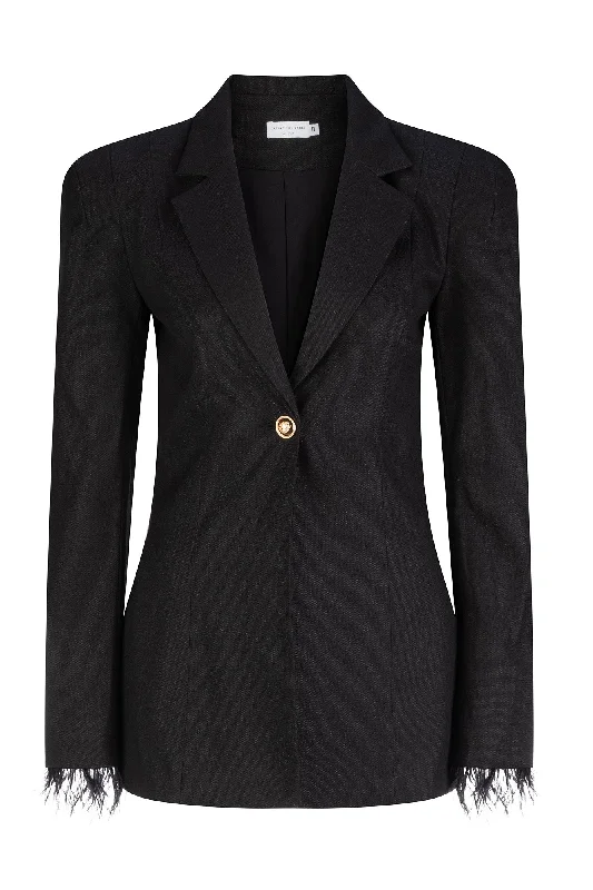 Novah Faux Feather Blazer - Black