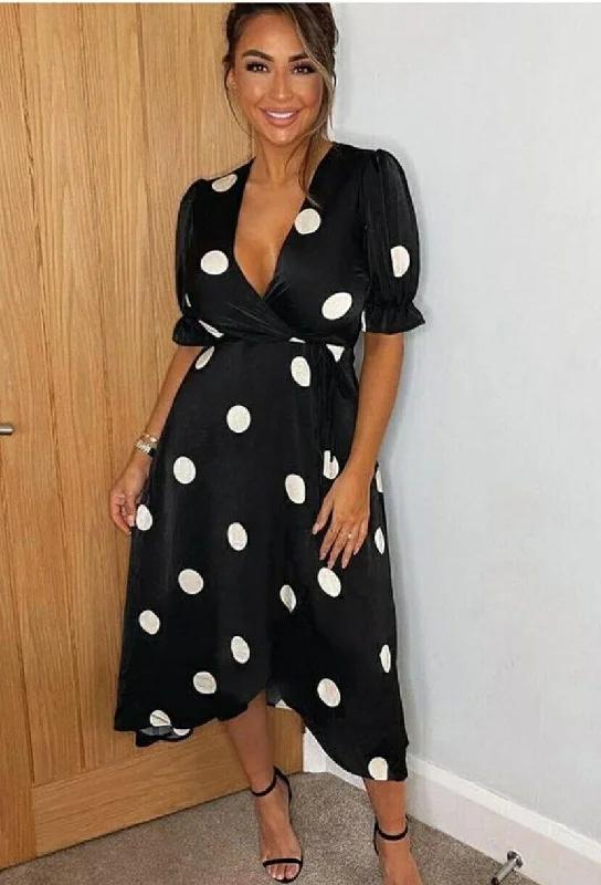 Ax Paris Mono Spot Wrap Midi Dress Uk10****Ref V488