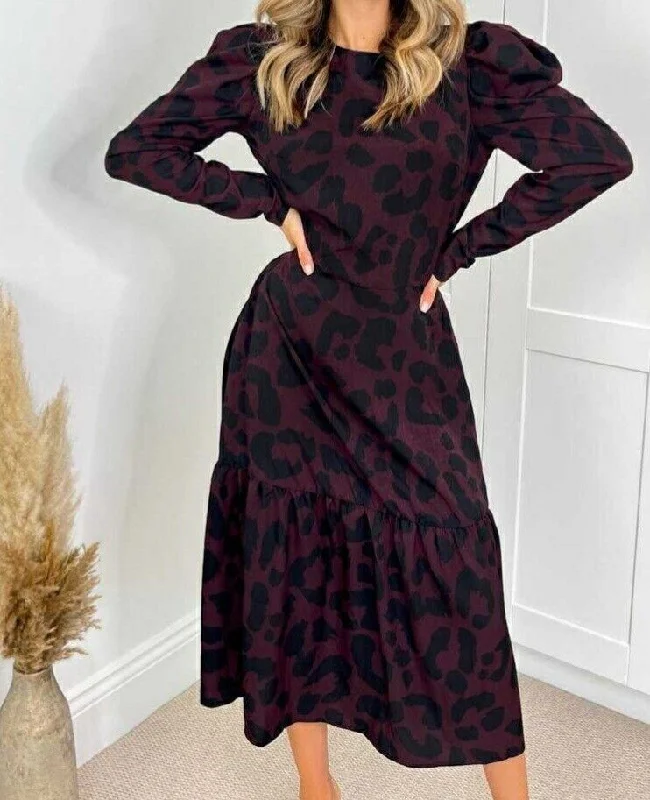 AX Paris Plum Printed Pleat Sleeve Midi Dress UK 6****Ref V496