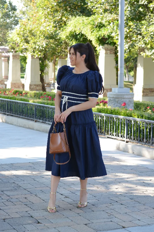 Brooklyn Navy Ribbon Midi Dress