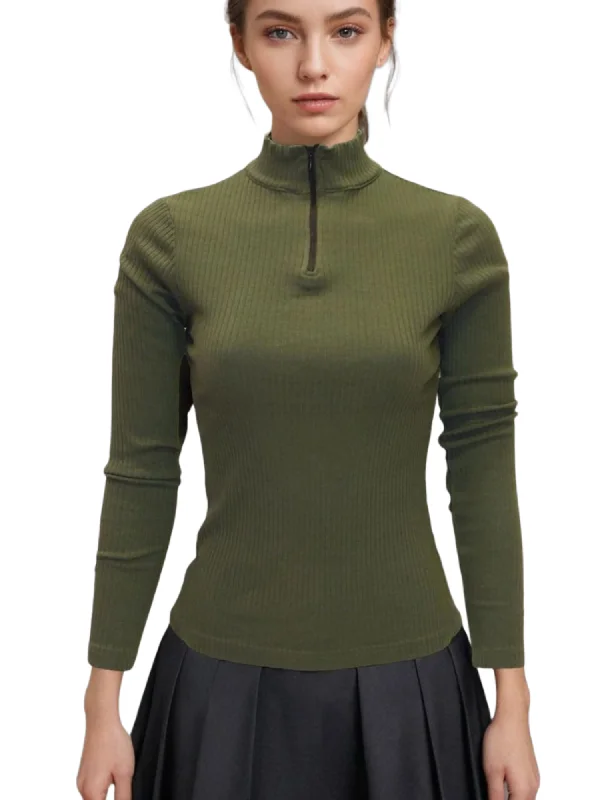 Hard Tail Wide Ribbed Half Zip Mock Neck Top (CMR-38)