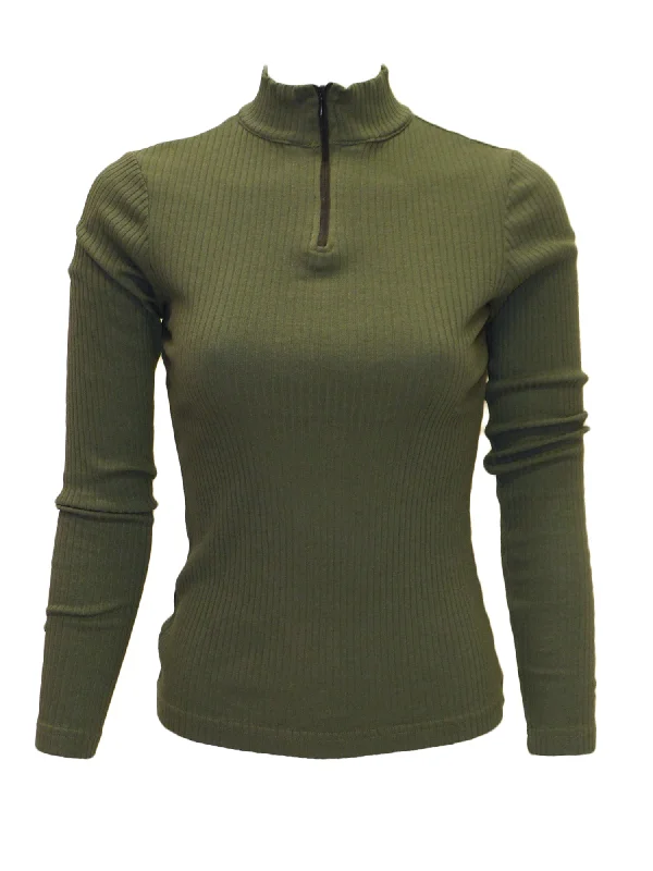 Hard Tail Wide Ribbed Half Zip Mock Neck Top (CMR-38)