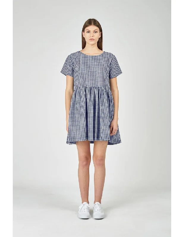 HUFFER - Button park dress - Navy gingham! 8-10