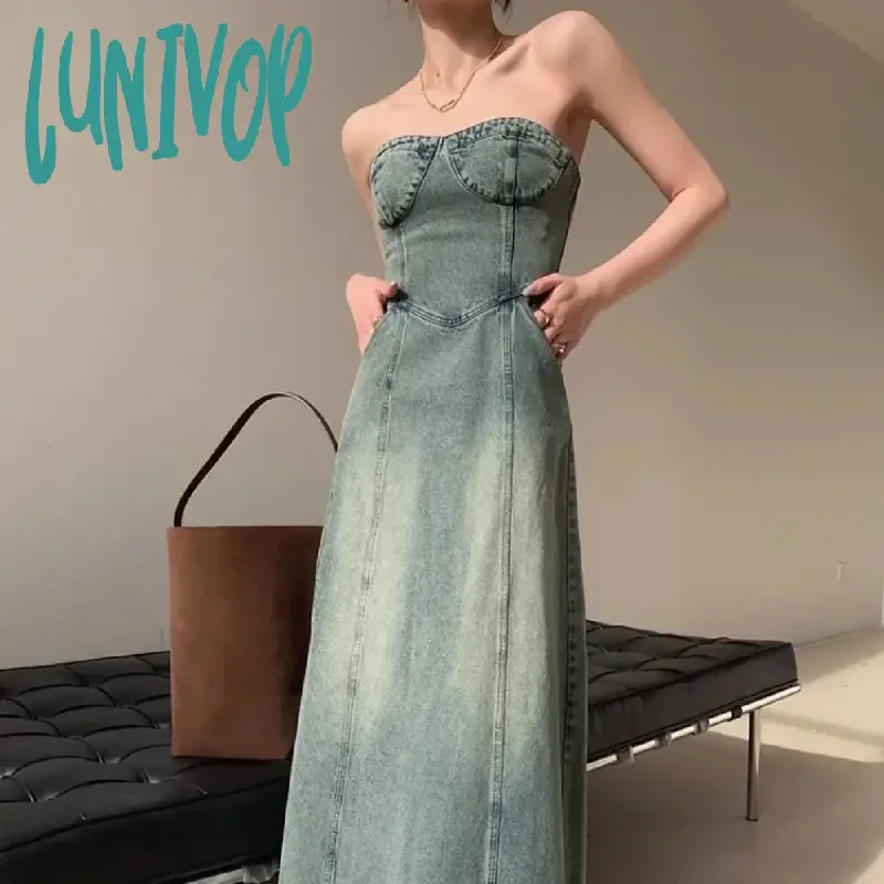 Lunivop American Jeans Retro High-End Denim Dress Women'S Top Design Versatile And Unique Slim Fitting Long Skirt