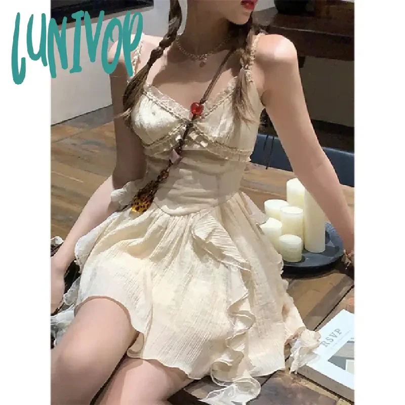 Lunivop France Vintage Two Piece Dress Set Women Summer Chiffon Elegant Kawaii Suit Female Korean Fashion Casual Fairy Dress Suit