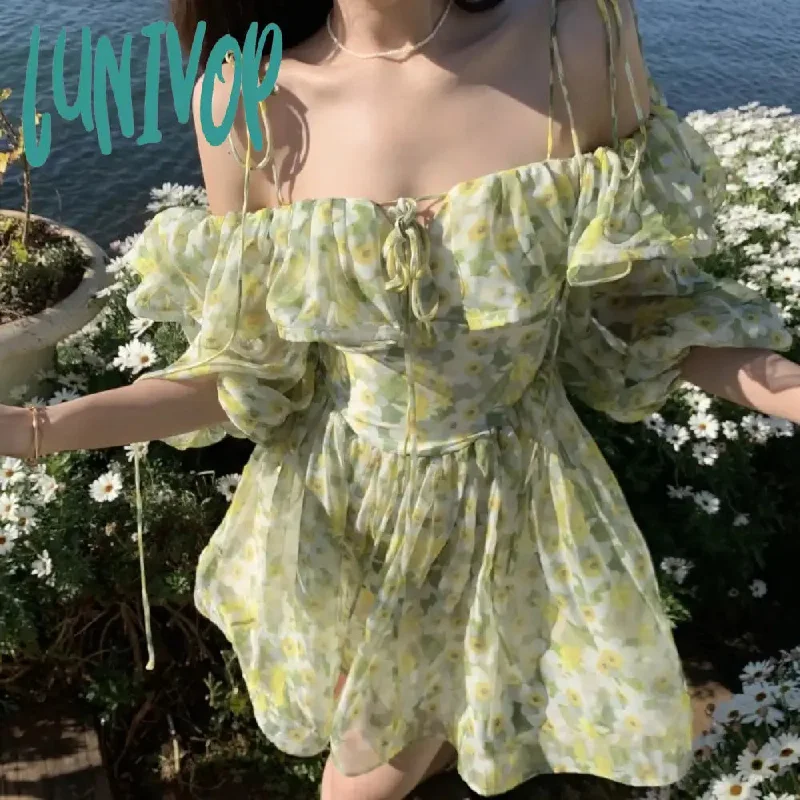 Lunivop Summer Floral Dress Women Holiday Sexy Elegant Party Mini Dress Korean Backless Beach Outfits Floral Fairy Boho Dresses