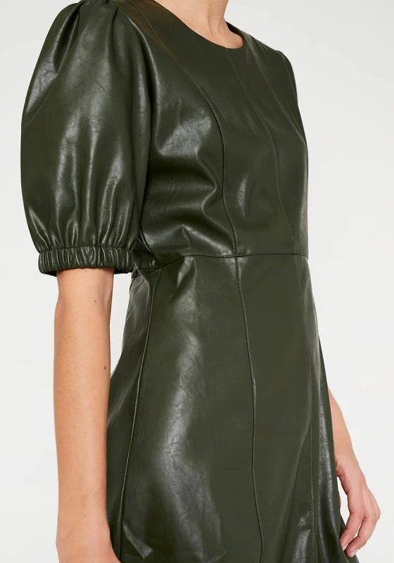 Wild Pony Faux Leather Puff Sleeve Dress