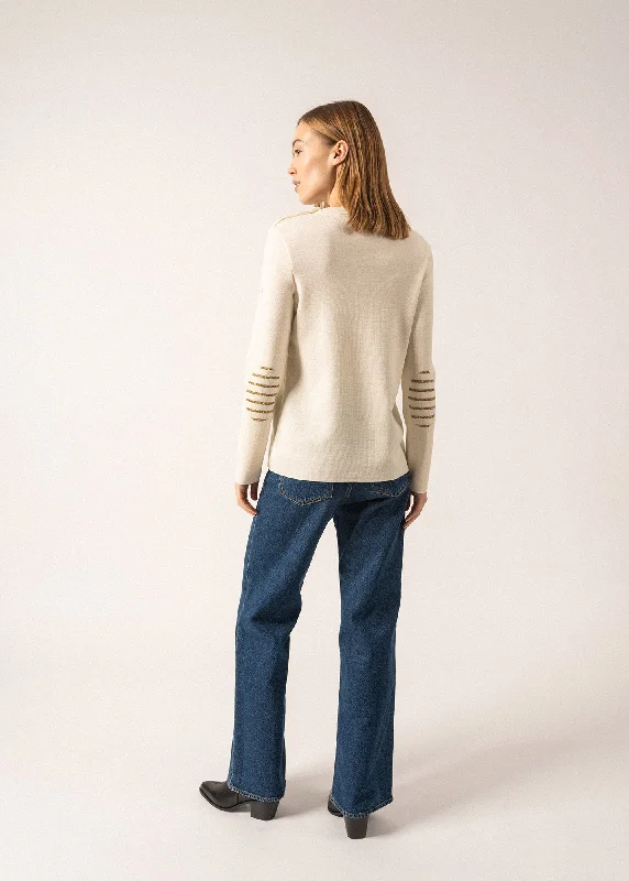 Bregançon plain sailor jumper - striped elbow patches, in wool (ECUME)