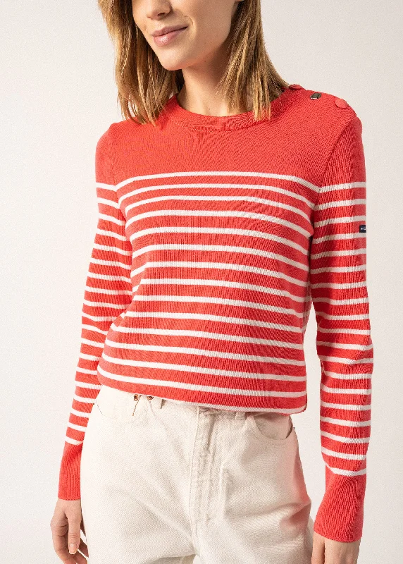 Bregançon striped sailor jumper - solid elbow patches, in wool (DOLY/BLANC)