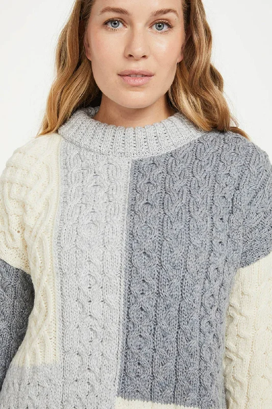 Patchwork Sweater in Cream and Grey