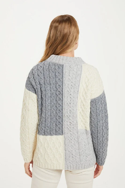 Patchwork Sweater in Cream and Grey