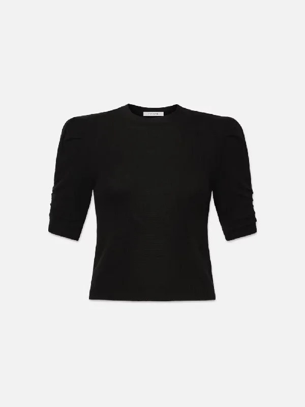 Ruched Sleeve Cashmere Sweater -- Noir