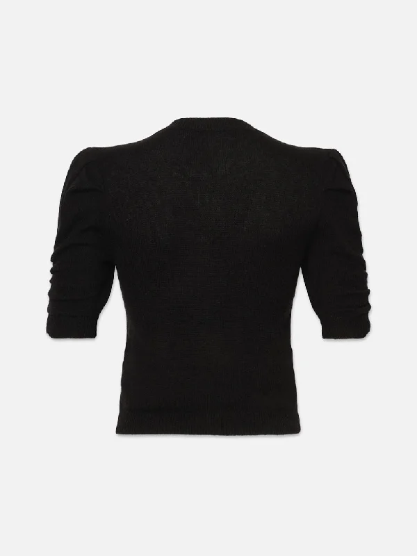 Ruched Sleeve Cashmere Sweater -- Noir