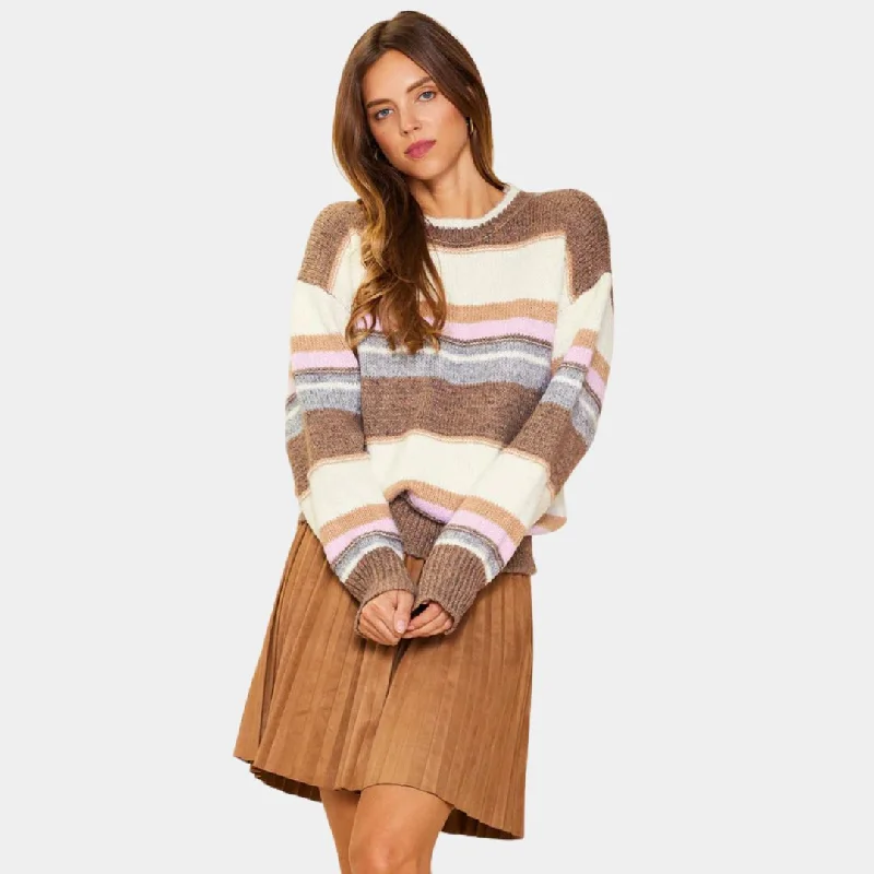 Striped Long Sleeve Sweater (Taupe + Blush)