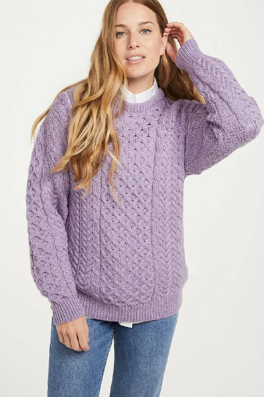 Traditional Unisex Aran Sweater in Lilac