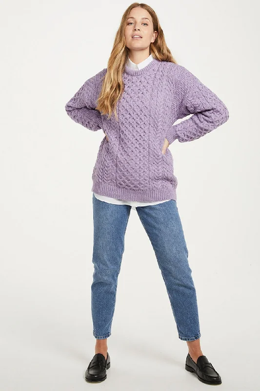 Traditional Unisex Aran Sweater in Lilac