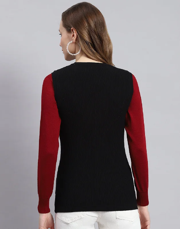 Women Black Solid Round Neck Sleeveless Sweater