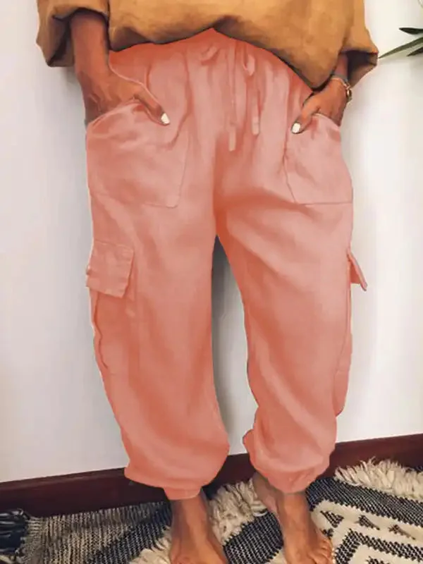 Pocket Casual Pants Lace-Up Pants.