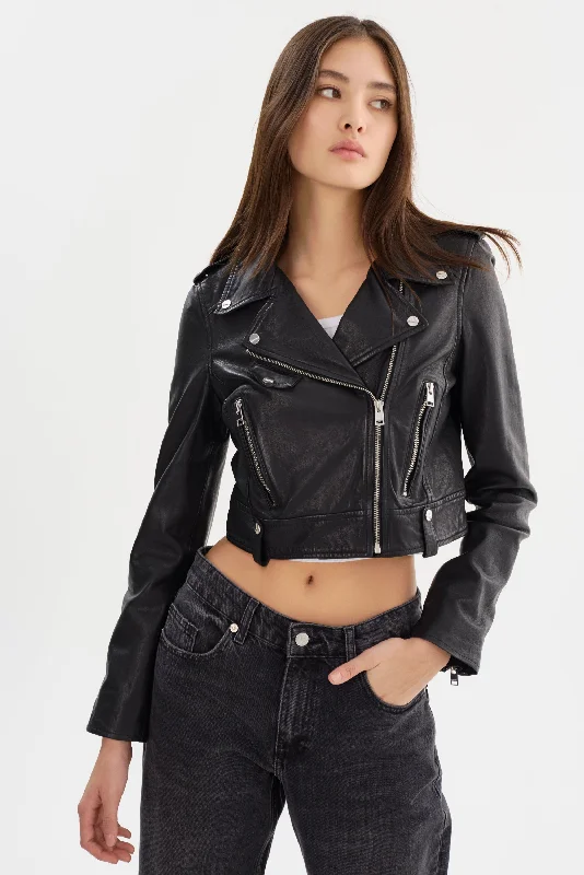 CIARA | Cropped Leather Biker Jacket