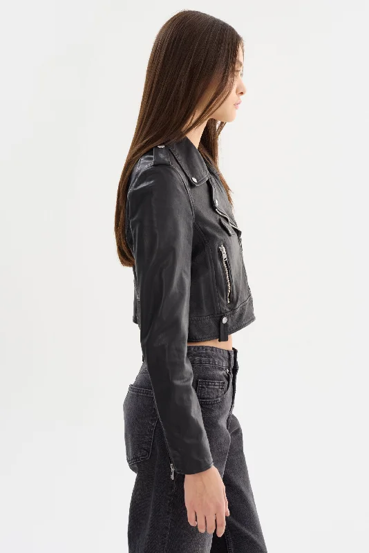 CIARA | Cropped Leather Biker Jacket