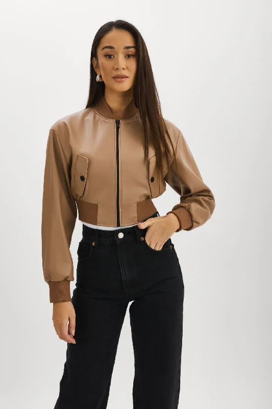 EVELIN | Faux Leather Cropped Bomber