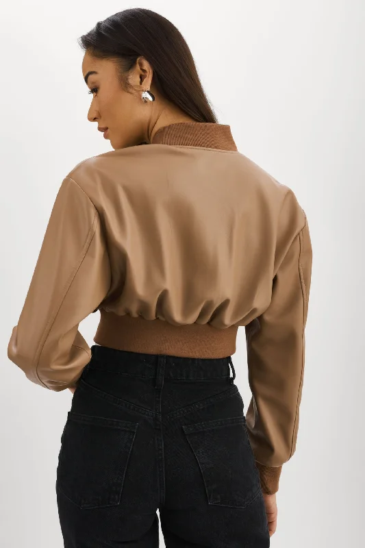 EVELIN | Faux Leather Cropped Bomber