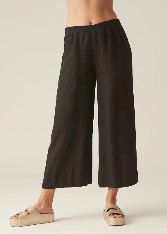 Linen Crop Pants in Black