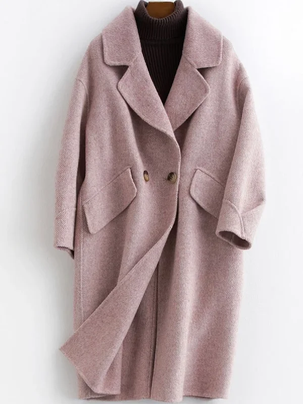 Long Woolen Solid Color Warm Coat