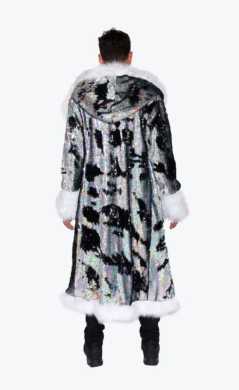 Men's LED Sequin King Coat in ""Silver Hologram- Black""