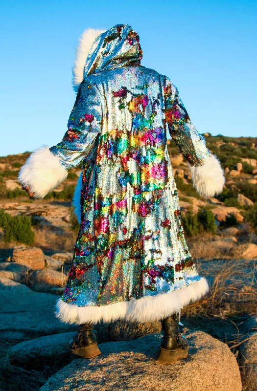 Men's LED Sequin King Coat in ""Silver Hologram- Rainbow""