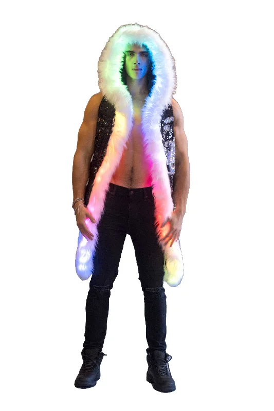 Men's LED Sequin Vest in ""Silver Hologram-Black""