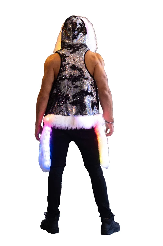 Men's LED Sequin Vest in ""Silver Hologram-Black""