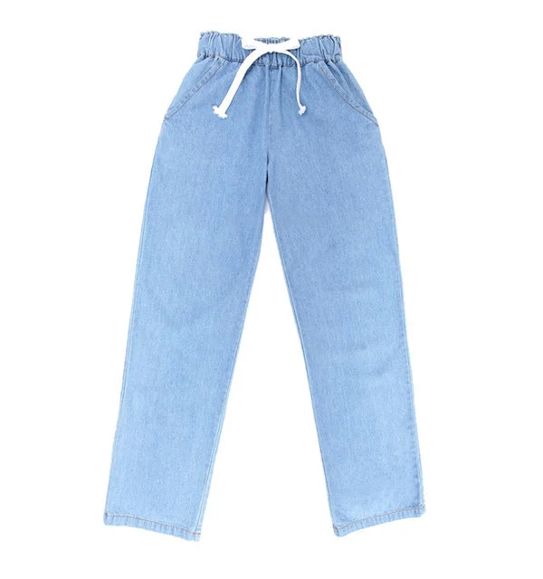 New Plus size comfortable Washed blue loose wide leg denim pants women's jeans elastic waist cowboy full long trousers pants