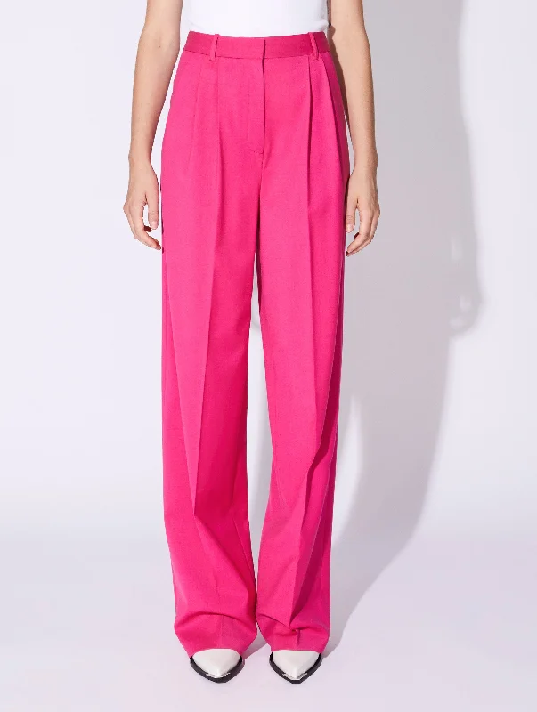 Pantalon à plis taille haute en gabardine rose