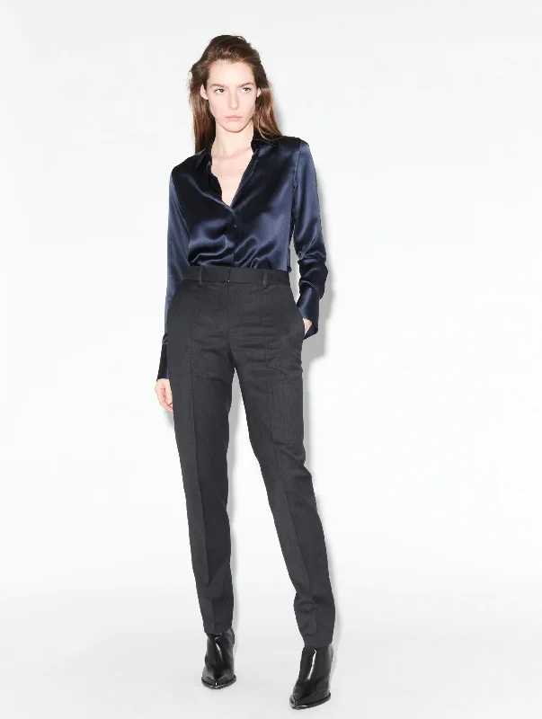 Pantalon chino en gabardine de laine stretch grise