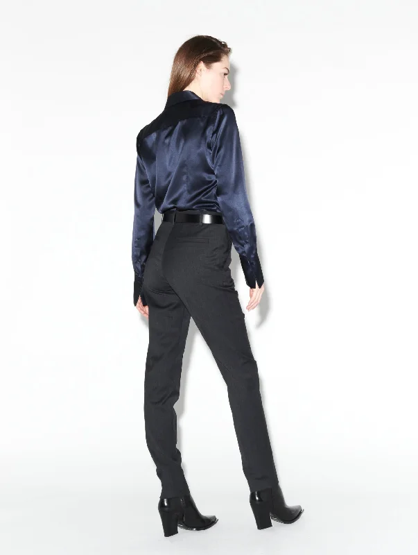 Pantalon chino en gabardine de laine stretch grise