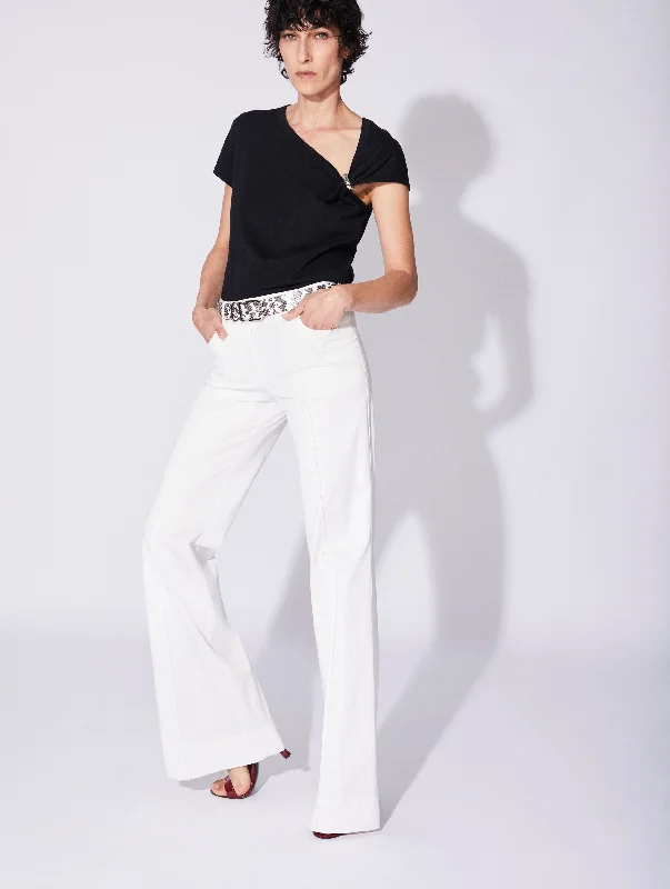 Pantalon flare en satin de coton stretch blanc