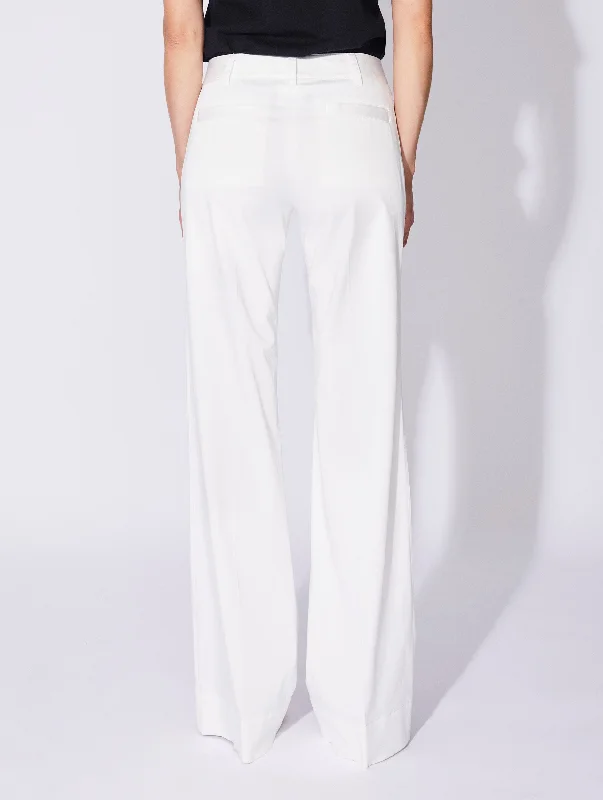 Pantalon flare en satin de coton stretch blanc