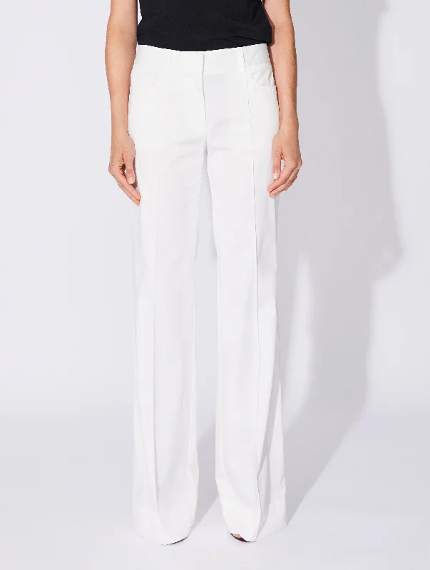 Pantalon flare en satin de coton stretch blanc