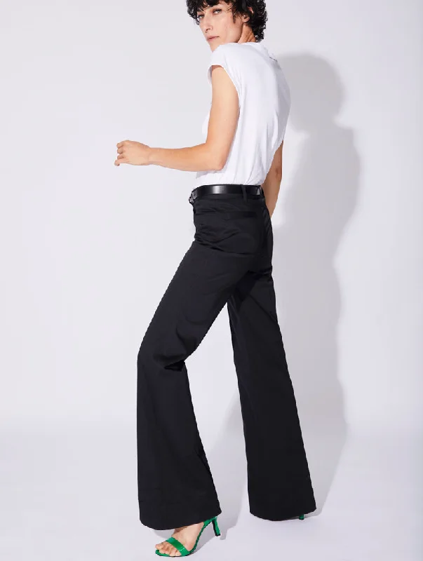 Pantalon flare en satin de coton stretch noir