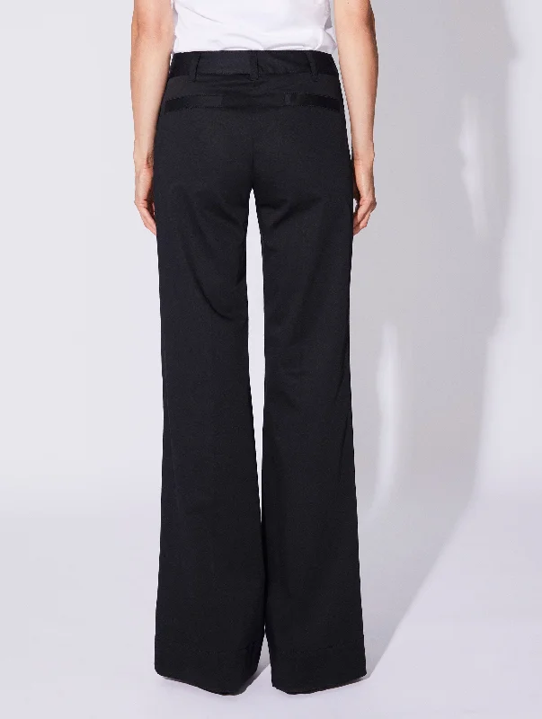 Pantalon flare en satin de coton stretch noir