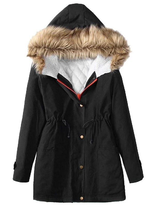 Plus Velvet Thick Warm Hooded Fur Collar Coat